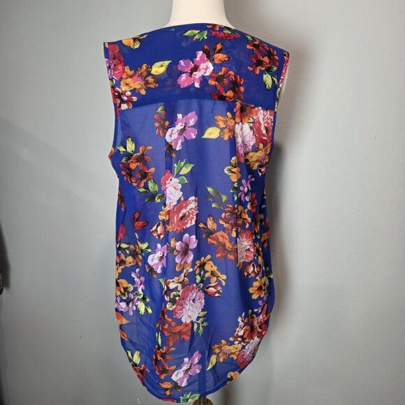 Daniel Rainn Sleeveless Floral Top Womens Large Polyester Sheer NO LINING - Picture 3 of 5